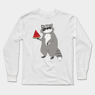 Funny raccoon with watermelon Long Sleeve T-Shirt